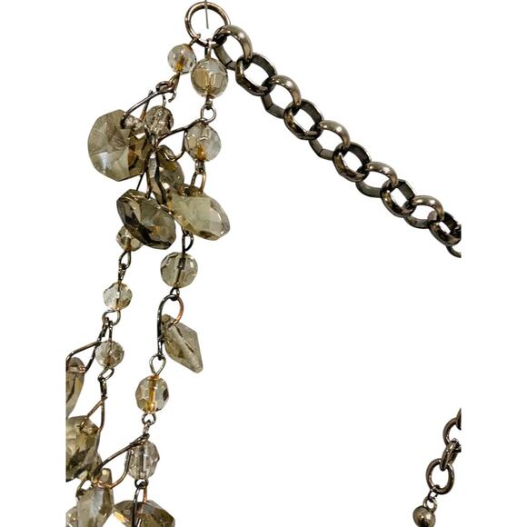 Pewter Color Double Strand Necklace Chunky Crystals 29" Chain - Picture 5 of 6